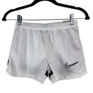 Nike Kids Dri FIT Soccer Shorts White Black Logo Athletic Performance Size S NEW